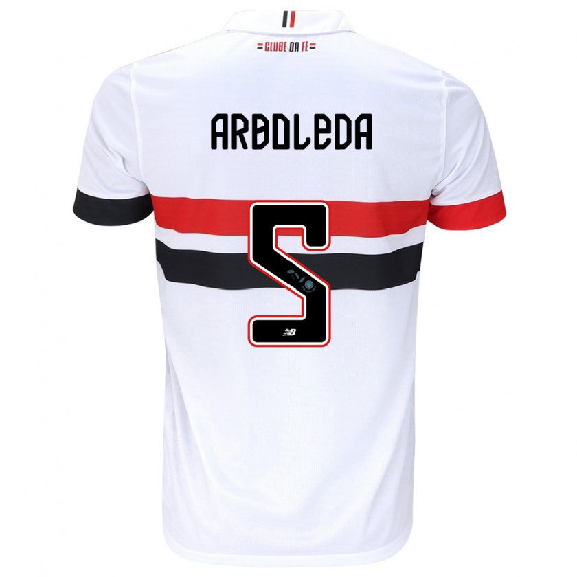 Kandiny Niño Camiseta Robert Arboleda #5 Blanco Rojo Negro 1ª Equipación 2024/25 La Camisa Chile