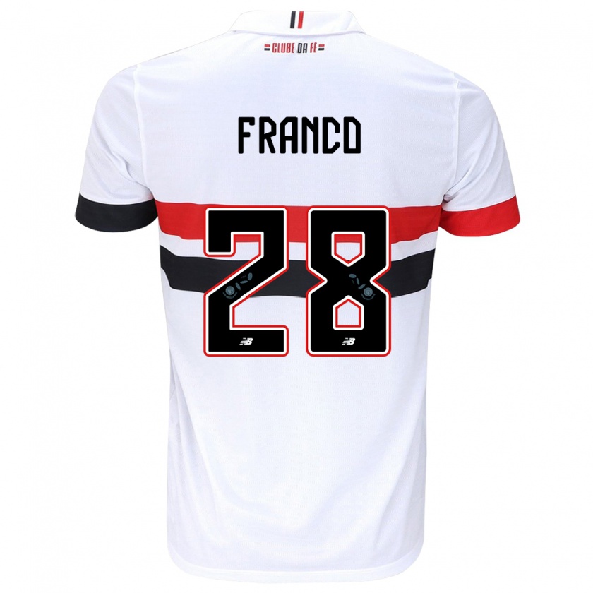 Kandiny Niño Camiseta Alan Franco #28 Blanco Rojo Negro 1ª Equipación 2024/25 La Camisa Chile