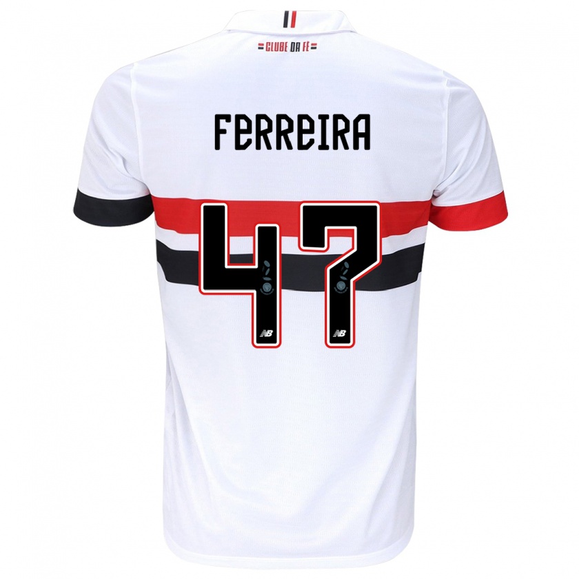 Kandiny Niño Camiseta Ferreirinha #47 Blanco Rojo Negro 1ª Equipación 2024/25 La Camisa Chile