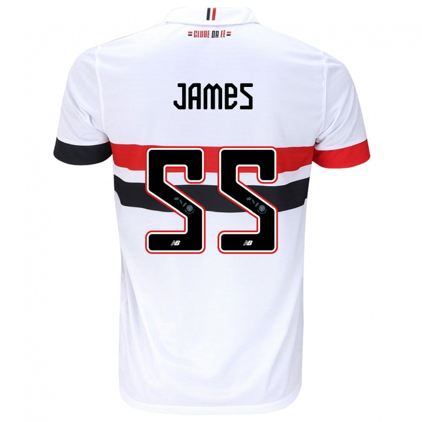 Kandiny Niño Camiseta James Rodríguez #55 Blanco Rojo Negro 1ª Equipación 2024/25 La Camisa Chile