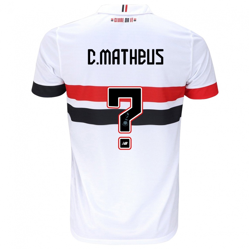 Kandiny Niño Camiseta Caio Matheus #0 Blanco Rojo Negro 1ª Equipación 2024/25 La Camisa Chile