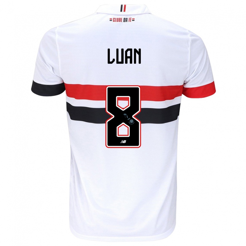 Kandiny Niño Camiseta Luan #8 Blanco Rojo Negro 1ª Equipación 2024/25 La Camisa Chile