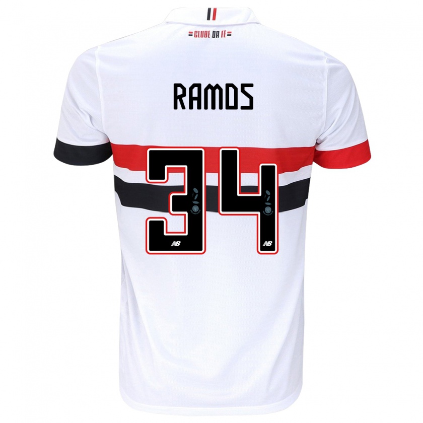 Kandiny Niño Camiseta Raí Ramos #34 Blanco Rojo Negro 1ª Equipación 2024/25 La Camisa Chile