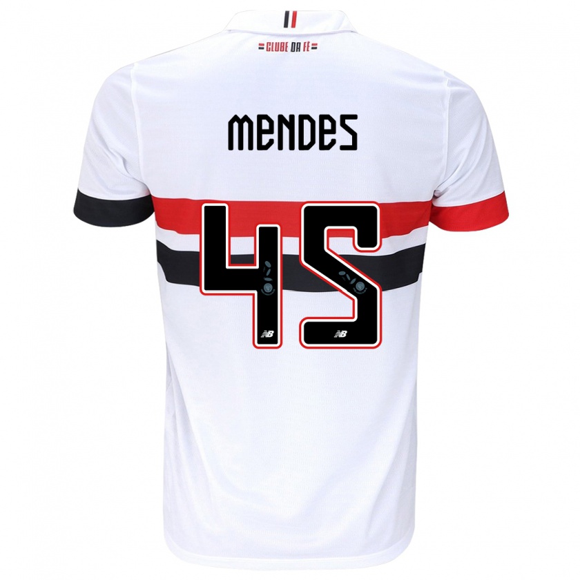 Kandiny Niño Camiseta Nathan Mendes #45 Blanco Rojo Negro 1ª Equipación 2024/25 La Camisa Chile