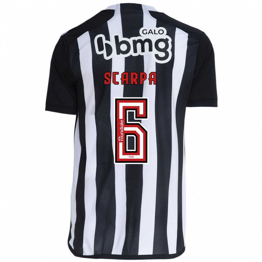 Kandiny Niño Camiseta Gustavo Scarpa #6 Blanco Negro 1ª Equipación 2024/25 La Camisa Chile