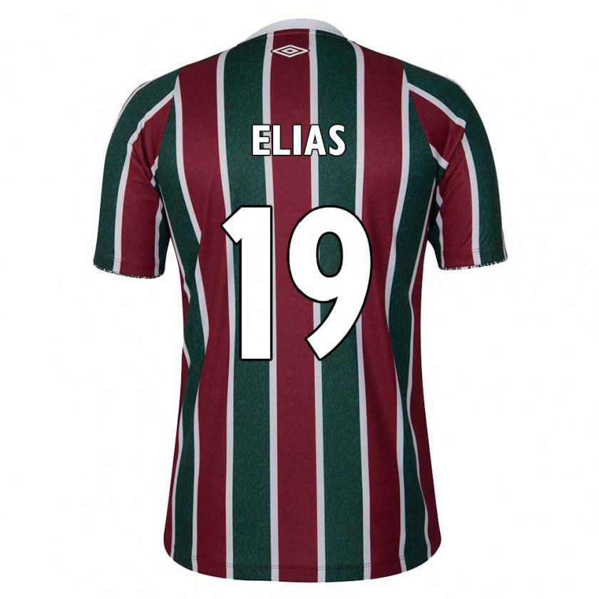 Kandiny Niño Camiseta Kauã Elias #19 Verde Granate Blanco 1ª Equipación 2024/25 La Camisa Chile