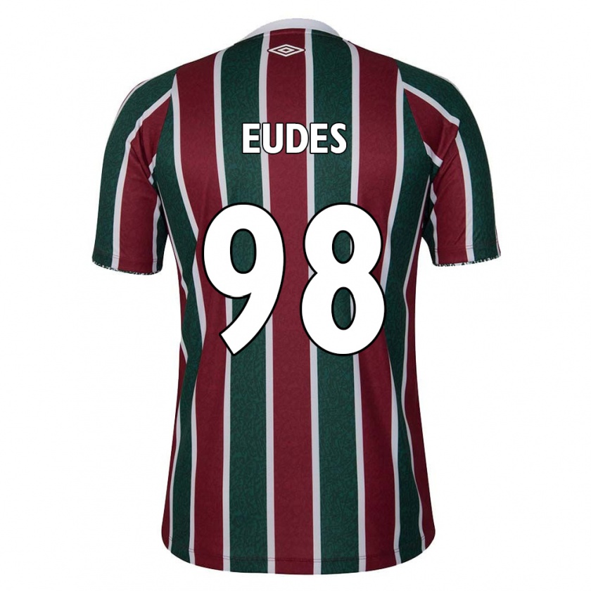 Kandiny Niño Camiseta Vitor Eudes #98 Verde Granate Blanco 1ª Equipación 2024/25 La Camisa Chile