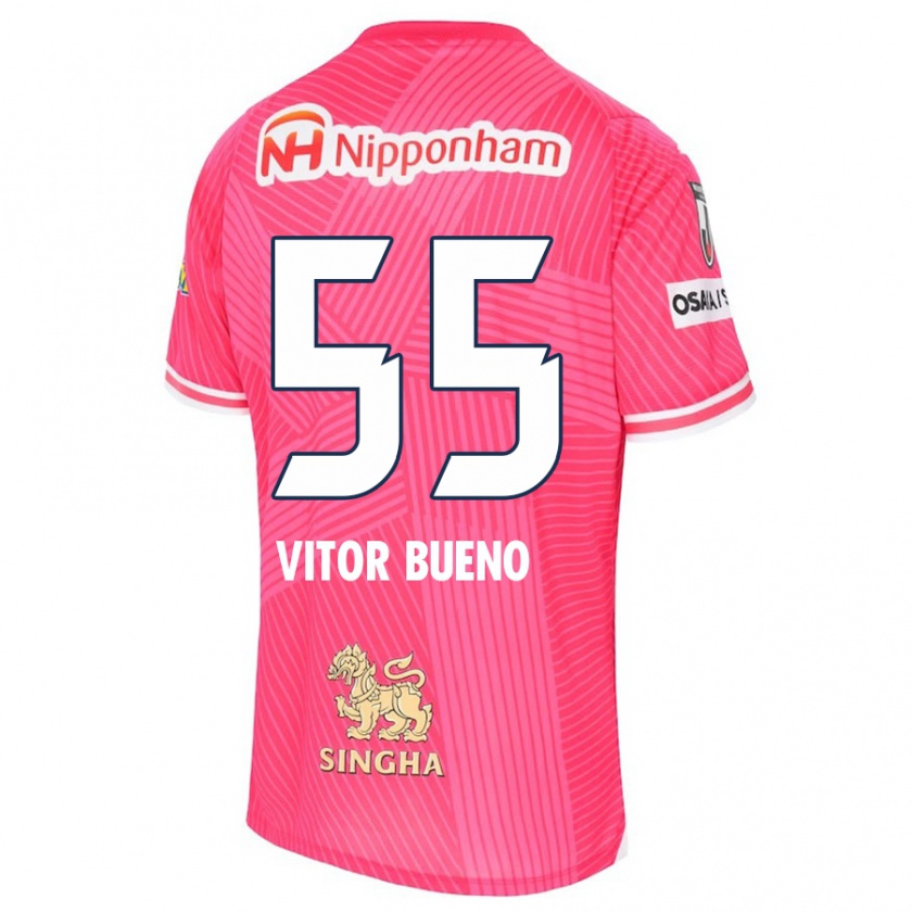 Kandiny Niño Camiseta Vitor Bueno #55 Rosa Blanco 1ª Equipación 2024/25 La Camisa Chile