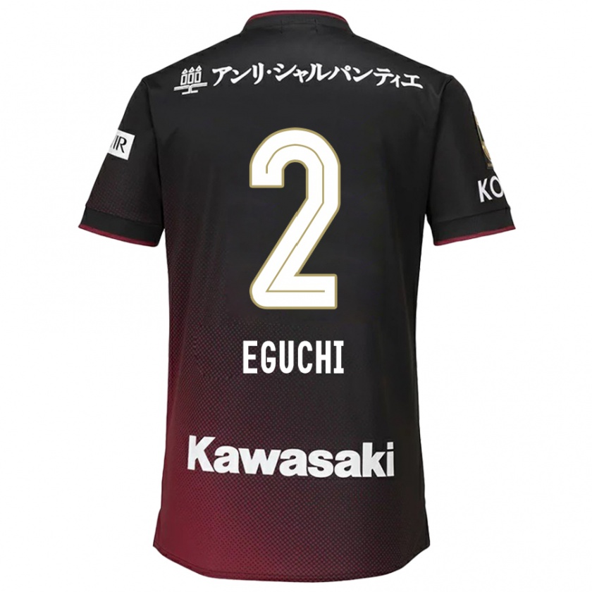 Kandiny Niño Camiseta Takuma Eguchi #2 Negro Rojo 1ª Equipación 2024/25 La Camisa Chile