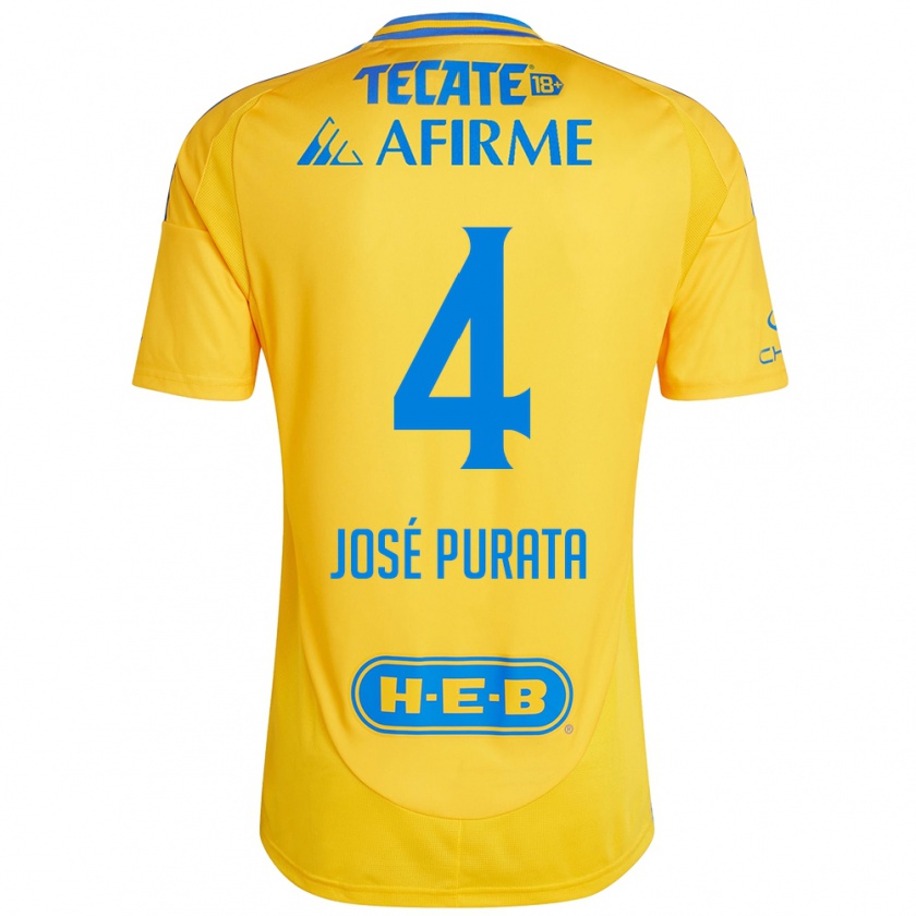 Kandiny Niño Camiseta Juan José Purata #4 Oro Amarillo 1ª Equipación 2024/25 La Camisa Chile