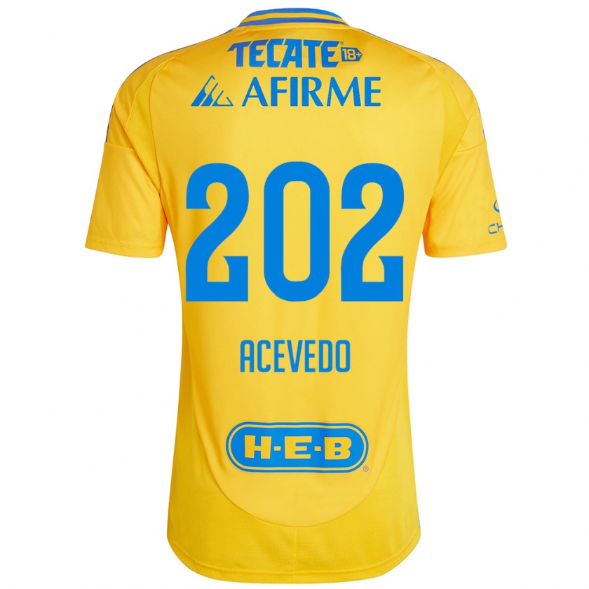 Kandiny Niño Camiseta José Acevedo #202 Oro Amarillo 1ª Equipación 2024/25 La Camisa Chile