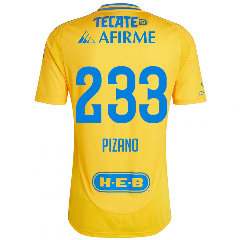 Kandiny Niño Camiseta Juan Pizano #233 Oro Amarillo 1ª Equipación 2024/25 La Camisa Chile