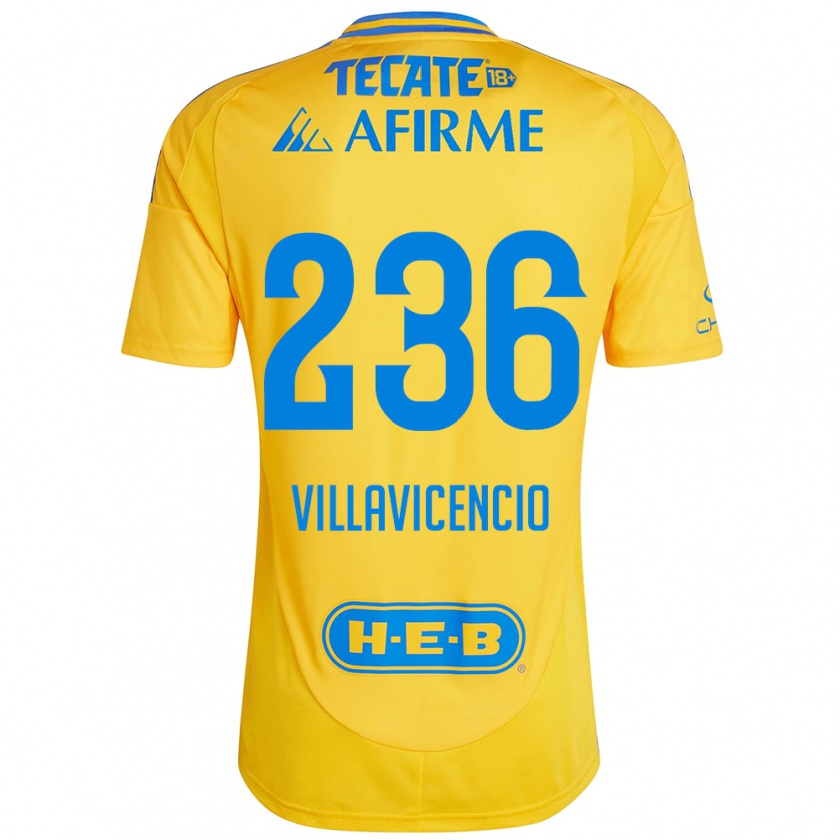 Kandiny Niño Camiseta Edgar Villavicencio #236 Oro Amarillo 1ª Equipación 2024/25 La Camisa Chile