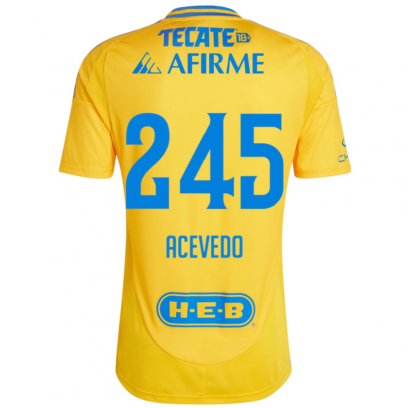 Kandiny Niño Camiseta Kevin Acevedo #245 Oro Amarillo 1ª Equipación 2024/25 La Camisa Chile