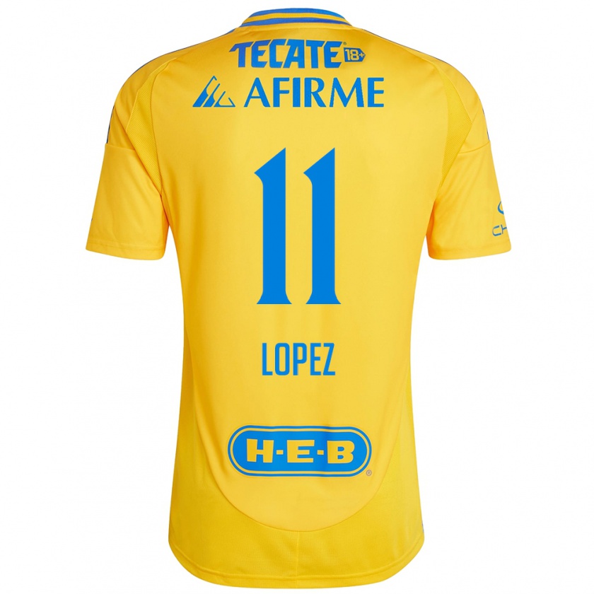 Kandiny Niño Camiseta Nicolas Lopez #11 Oro Amarillo 1ª Equipación 2024/25 La Camisa Chile