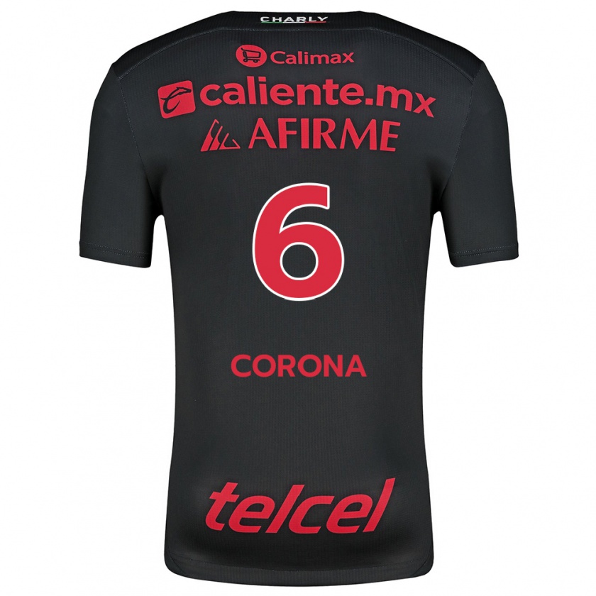 Kandiny Niño Camiseta Joe Corona #6 Negro Rojo 1ª Equipación 2024/25 La Camisa Chile