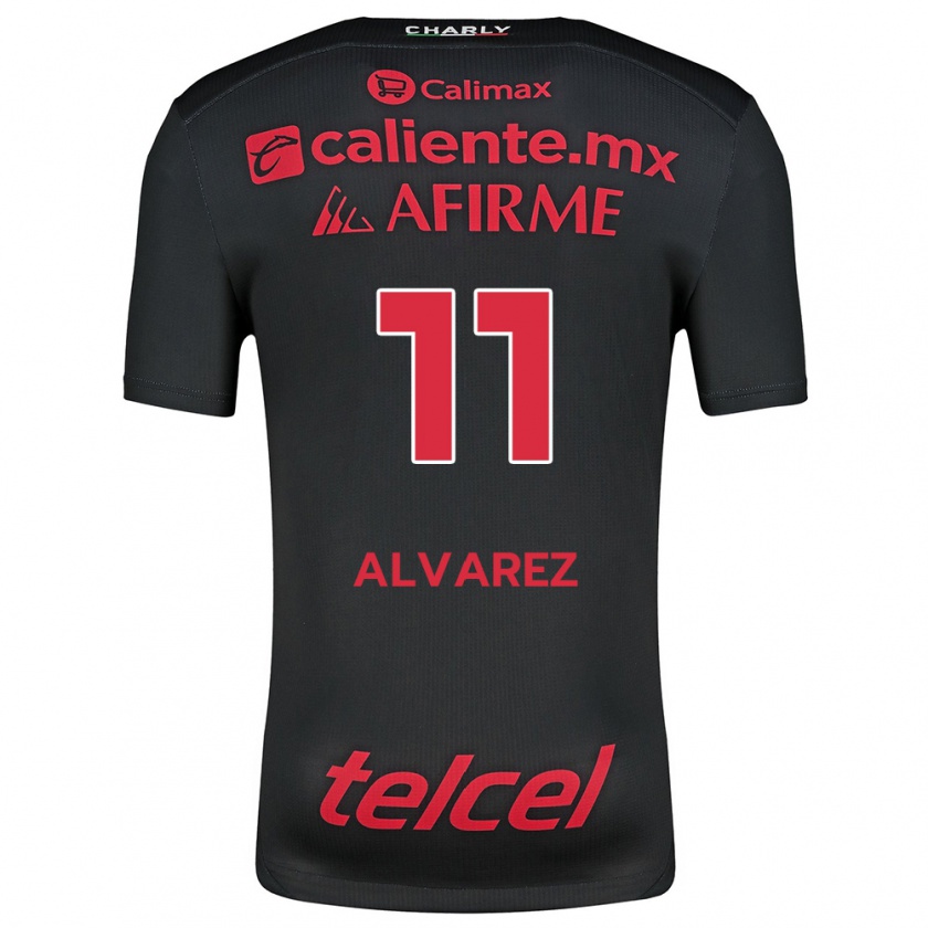 Kandiny Niño Camiseta Efraín Álvarez #11 Negro Rojo 1ª Equipación 2024/25 La Camisa Chile