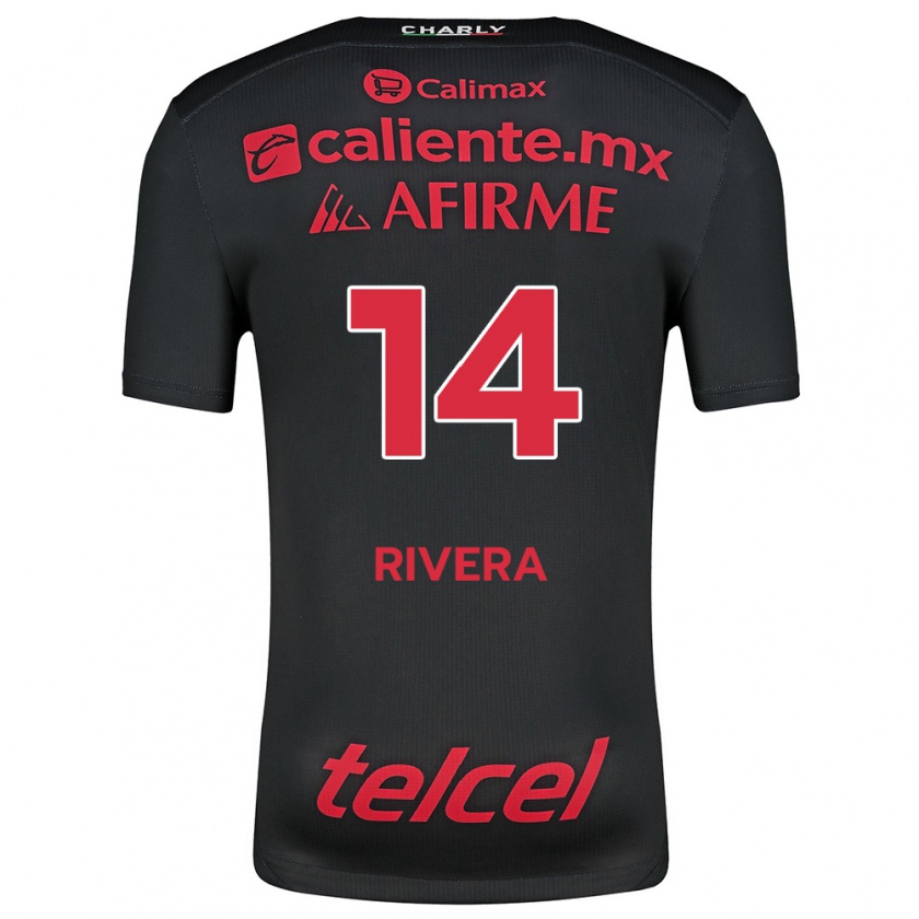 Kandiny Niño Camiseta Christian Rivera #14 Negro Rojo 1ª Equipación 2024/25 La Camisa Chile