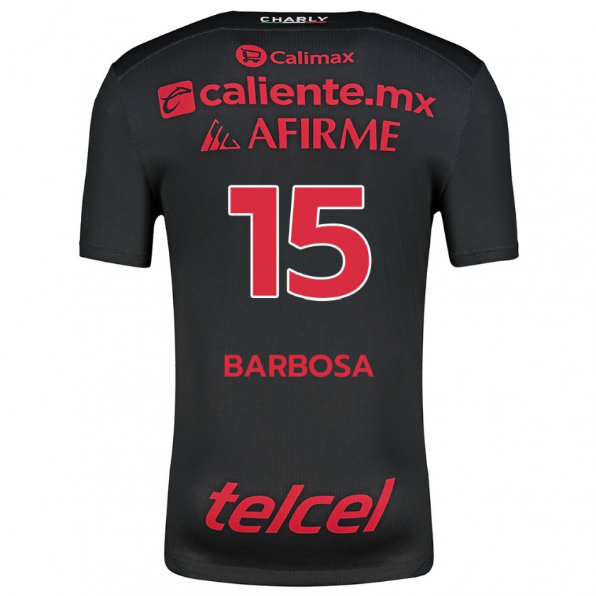 Kandiny Niño Camiseta Diego Barbosa #15 Negro Rojo 1ª Equipación 2024/25 La Camisa Chile