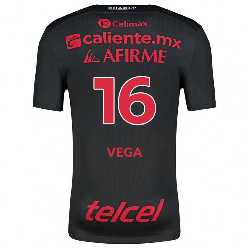 Kandiny Niño Camiseta Alan Vega #16 Negro Rojo 1ª Equipación 2024/25 La Camisa Chile