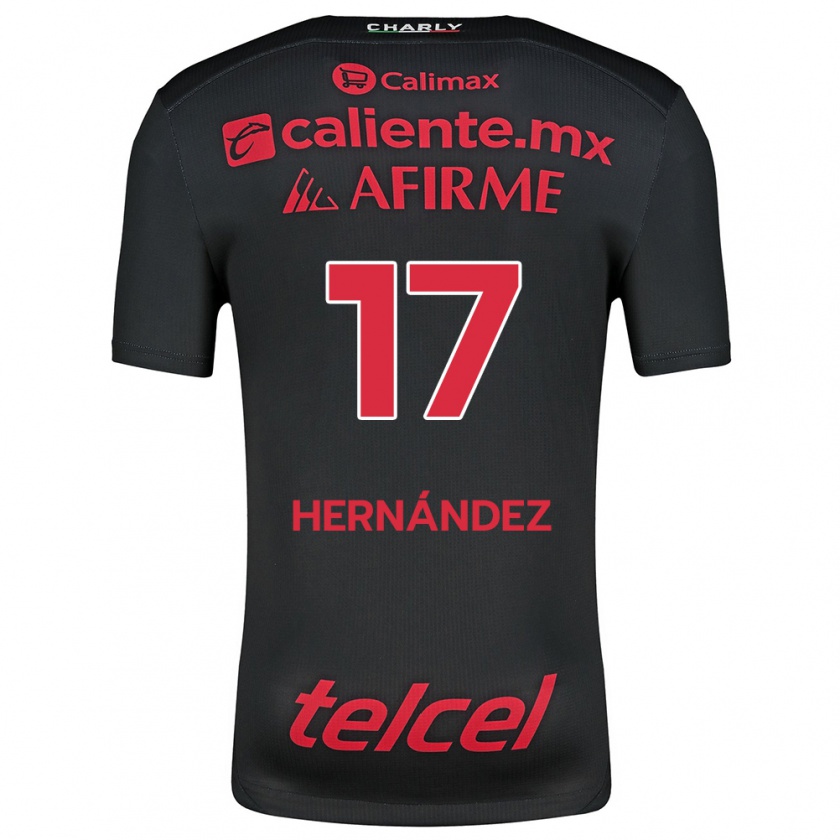 Kandiny Niño Camiseta Rubén Hernández #17 Negro Rojo 1ª Equipación 2024/25 La Camisa Chile