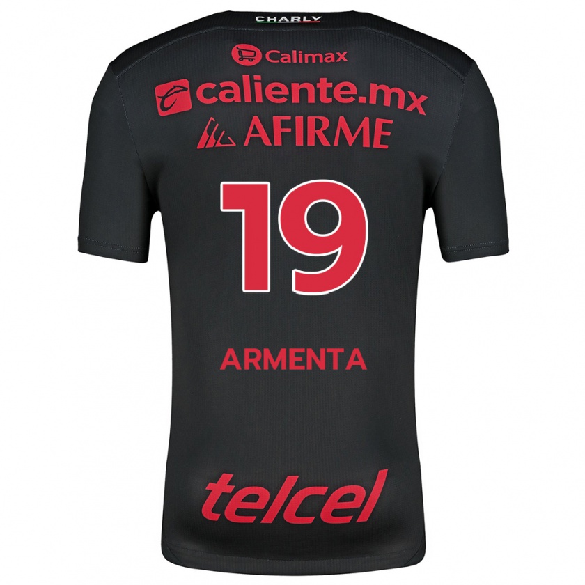 Kandiny Niño Camiseta Eduardo Armenta #19 Negro Rojo 1ª Equipación 2024/25 La Camisa Chile