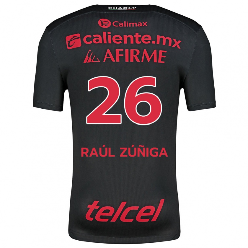 Kandiny Niño Camiseta José Raúl Zúñiga #26 Negro Rojo 1ª Equipación 2024/25 La Camisa Chile