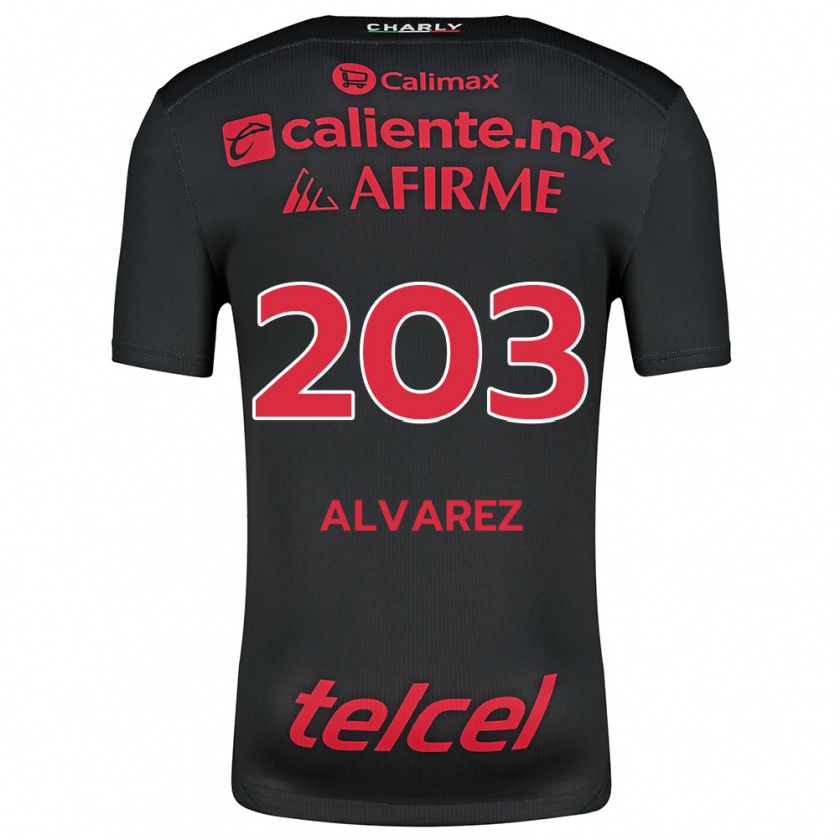 Kandiny Niño Camiseta Jaime Álvarez #203 Negro Rojo 1ª Equipación 2024/25 La Camisa Chile