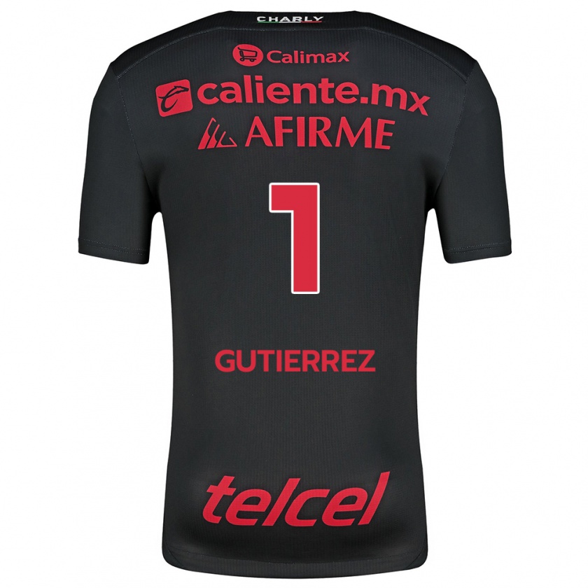 Kandiny Niño Camiseta Alejandra Gutiérrez #1 Negro Rojo 1ª Equipación 2024/25 La Camisa Chile