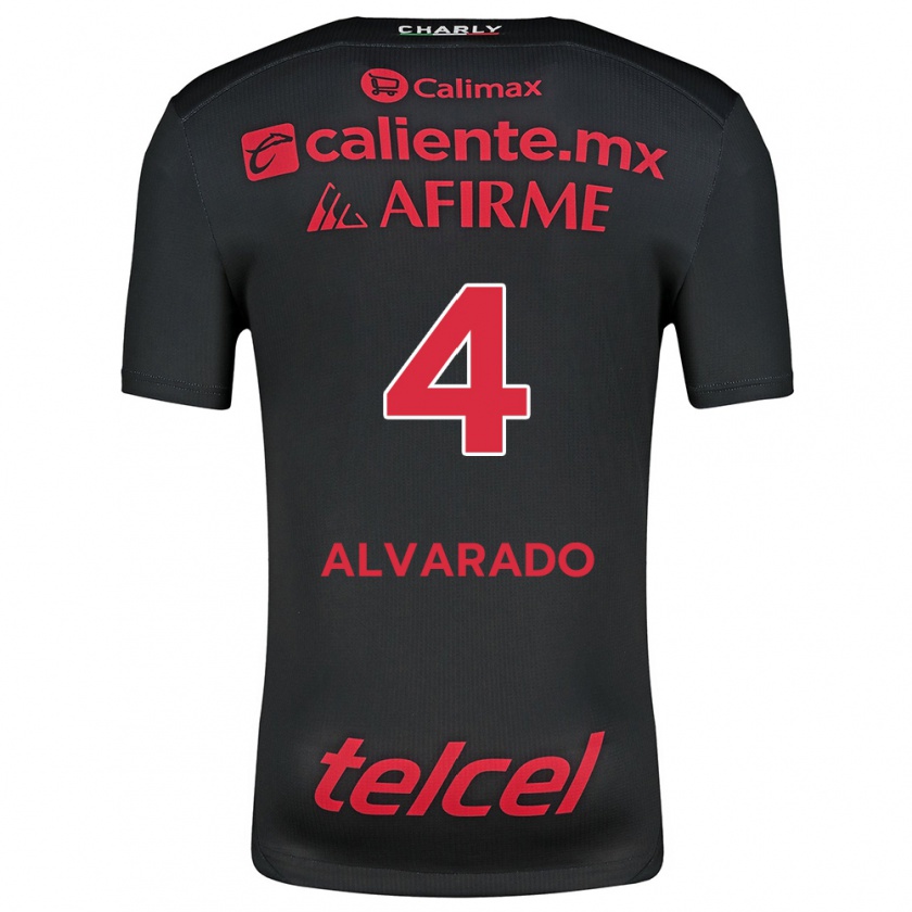 Kandiny Niño Camiseta Mónica Alvarado #4 Negro Rojo 1ª Equipación 2024/25 La Camisa Chile