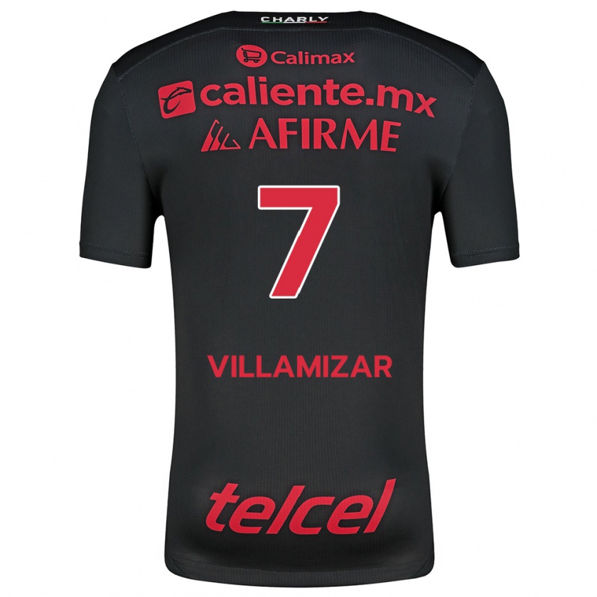 Kandiny Niño Camiseta Paola Villamizar #7 Negro Rojo 1ª Equipación 2024/25 La Camisa Chile