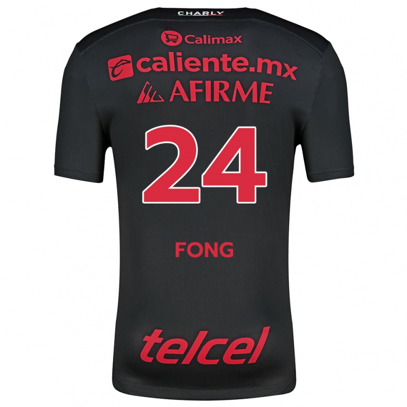 Kandiny Niño Camiseta Michel Fong #24 Negro Rojo 1ª Equipación 2024/25 La Camisa Chile