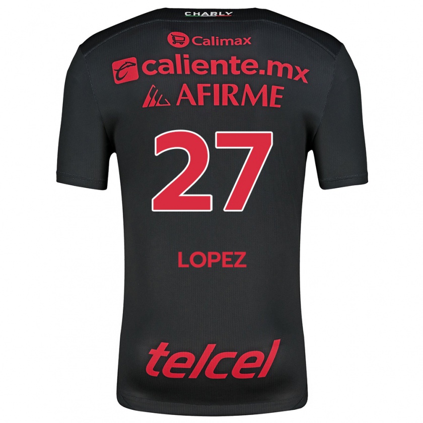 Kandiny Niño Camiseta Victoria López #27 Negro Rojo 1ª Equipación 2024/25 La Camisa Chile