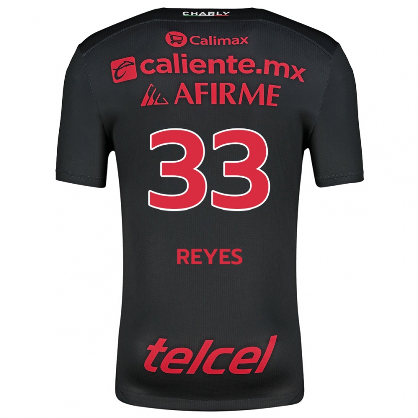 Kandiny Niño Camiseta Jazmín Reyes #33 Negro Rojo 1ª Equipación 2024/25 La Camisa Chile