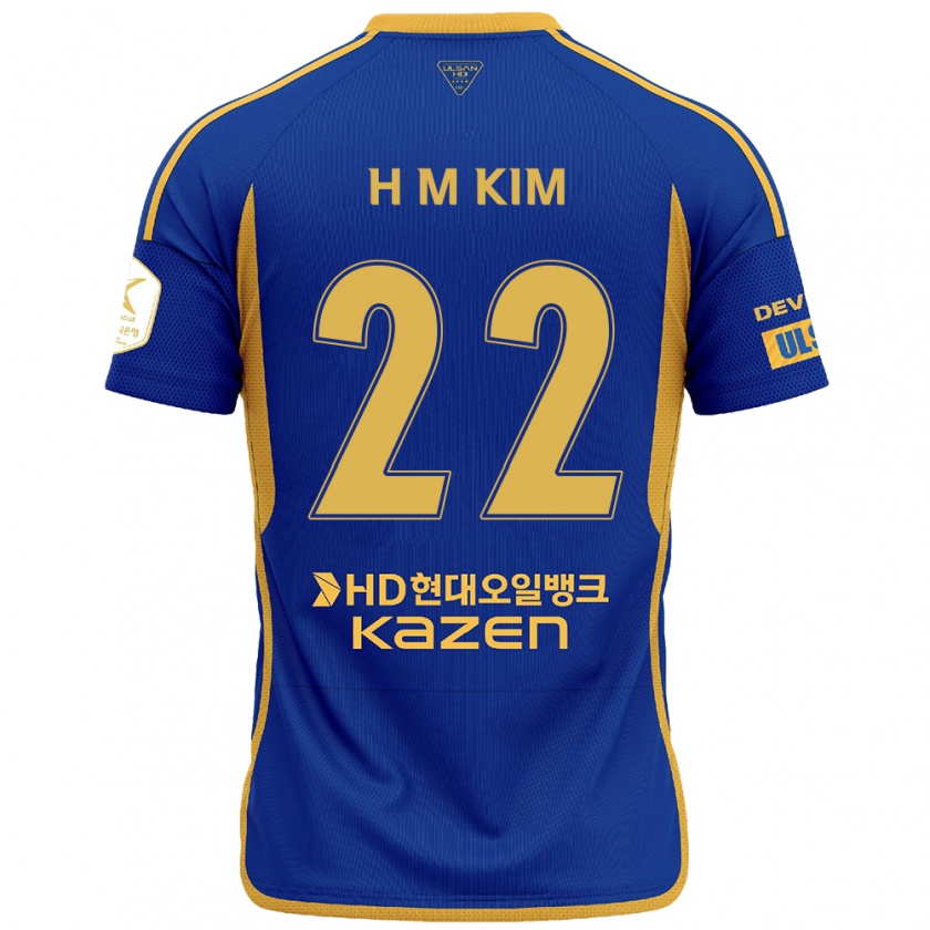 Kandiny Niño Camiseta Min-Hyuk Kim #22 Azul Amarillo 1ª Equipación 2024/25 La Camisa Chile