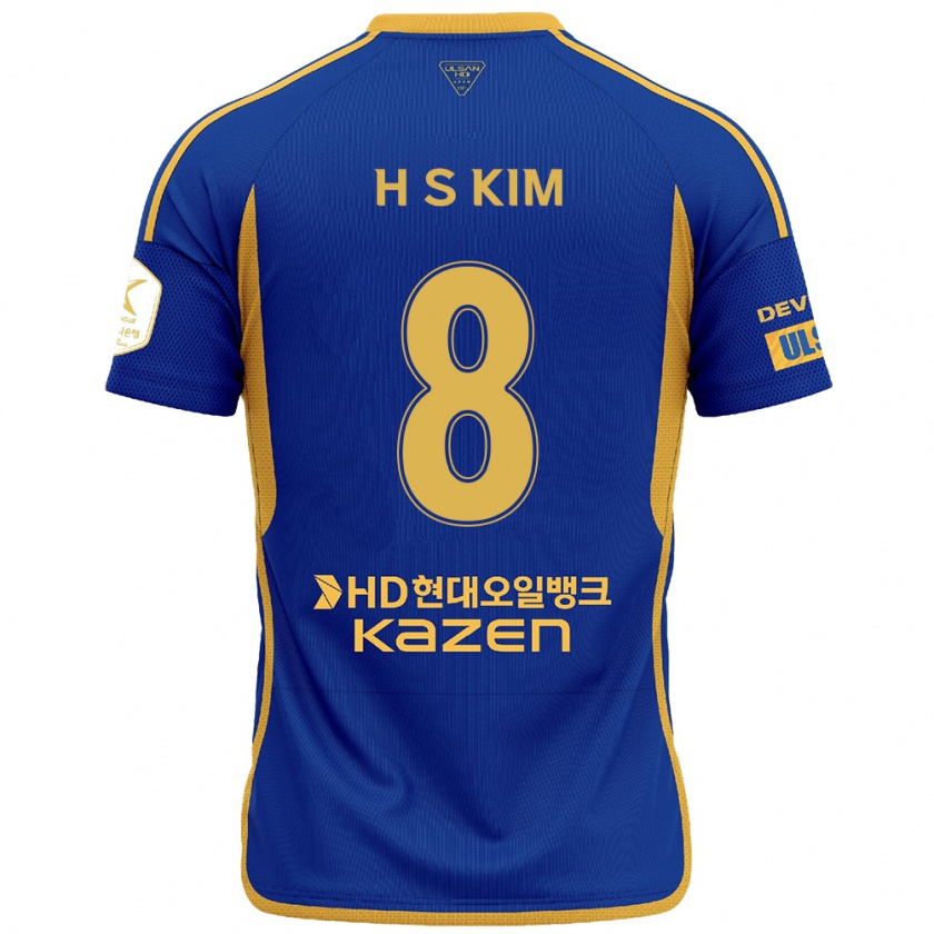 Kandiny Niño Camiseta Seung-Hyun Kim #8 Azul Amarillo 1ª Equipación 2024/25 La Camisa Chile