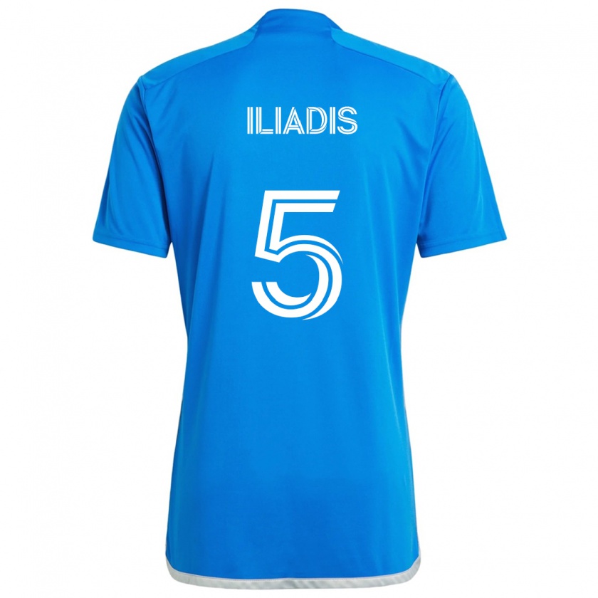 Kandiny Niño Camiseta Ilias Iliadis #5 Azul Blanco 1ª Equipación 2024/25 La Camisa Chile