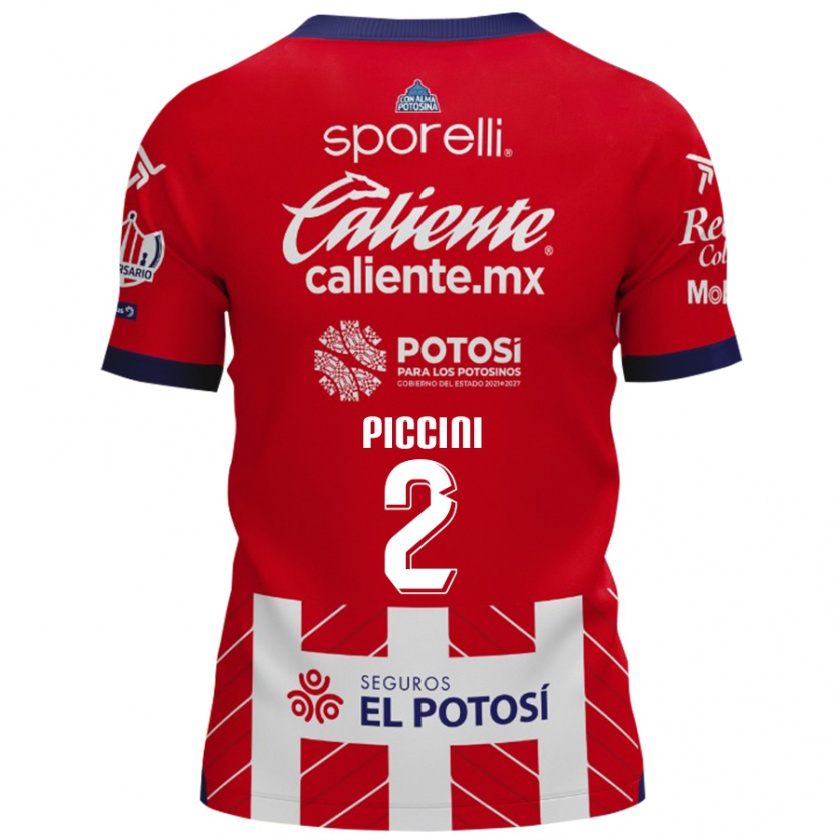 Kandiny Niño Camiseta Cristiano Piccini #2 Rojo Blanco 1ª Equipación 2024/25 La Camisa Chile