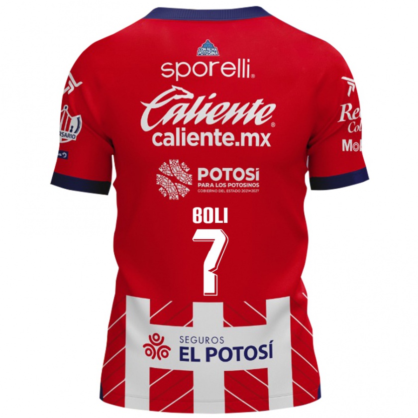 Kandiny Niño Camiseta Franck Boli #7 Rojo Blanco 1ª Equipación 2024/25 La Camisa Chile