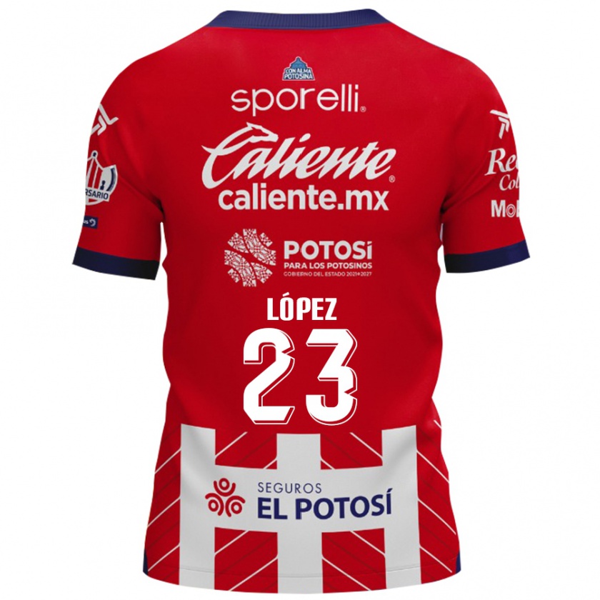 Kandiny Niño Camiseta César López #23 Rojo Blanco 1ª Equipación 2024/25 La Camisa Chile