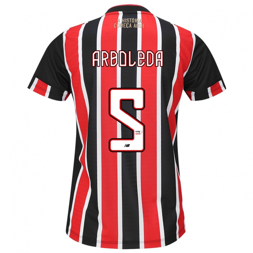 Kandiny Niño Camiseta Robert Arboleda #5 Negro Rojo Blanco 2ª Equipación 2024/25 La Camisa Chile