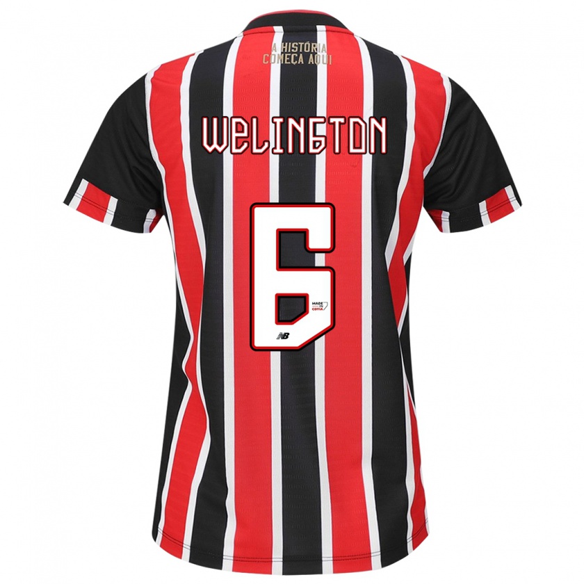 Kandiny Niño Camiseta Welington #6 Negro Rojo Blanco 2ª Equipación 2024/25 La Camisa Chile