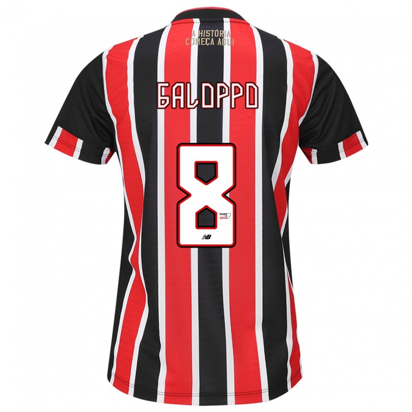 Kandiny Niño Camiseta Giuliano Galoppo #8 Negro Rojo Blanco 2ª Equipación 2024/25 La Camisa Chile