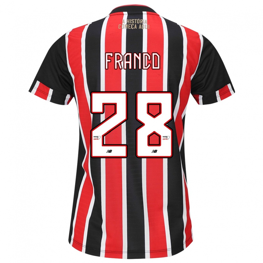 Kandiny Niño Camiseta Alan Franco #28 Negro Rojo Blanco 2ª Equipación 2024/25 La Camisa Chile