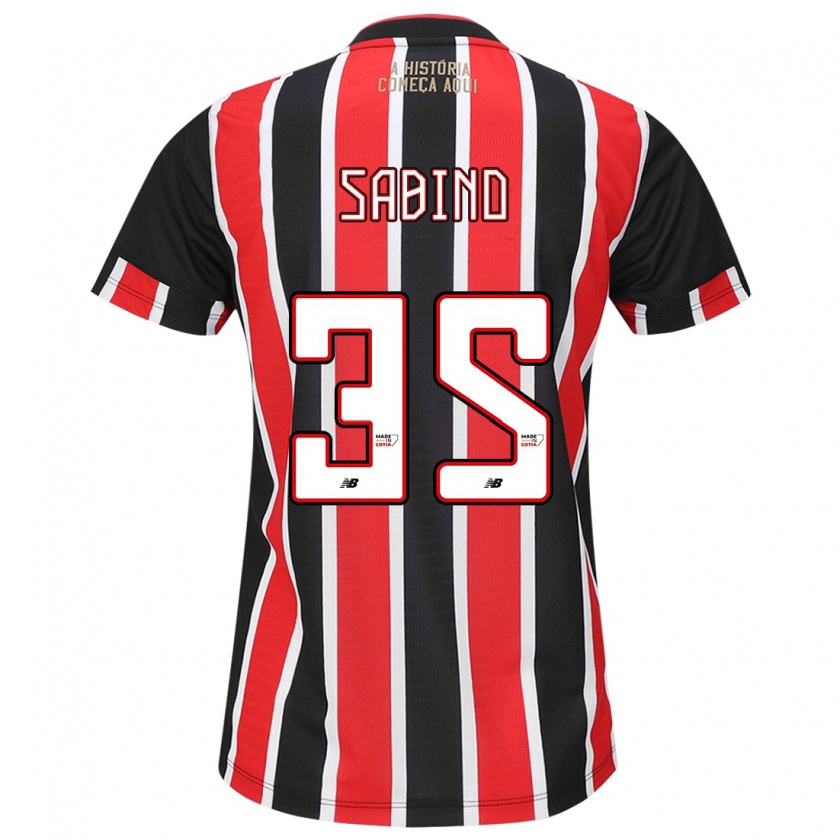 Kandiny Niño Camiseta Sabino #35 Negro Rojo Blanco 2ª Equipación 2024/25 La Camisa Chile