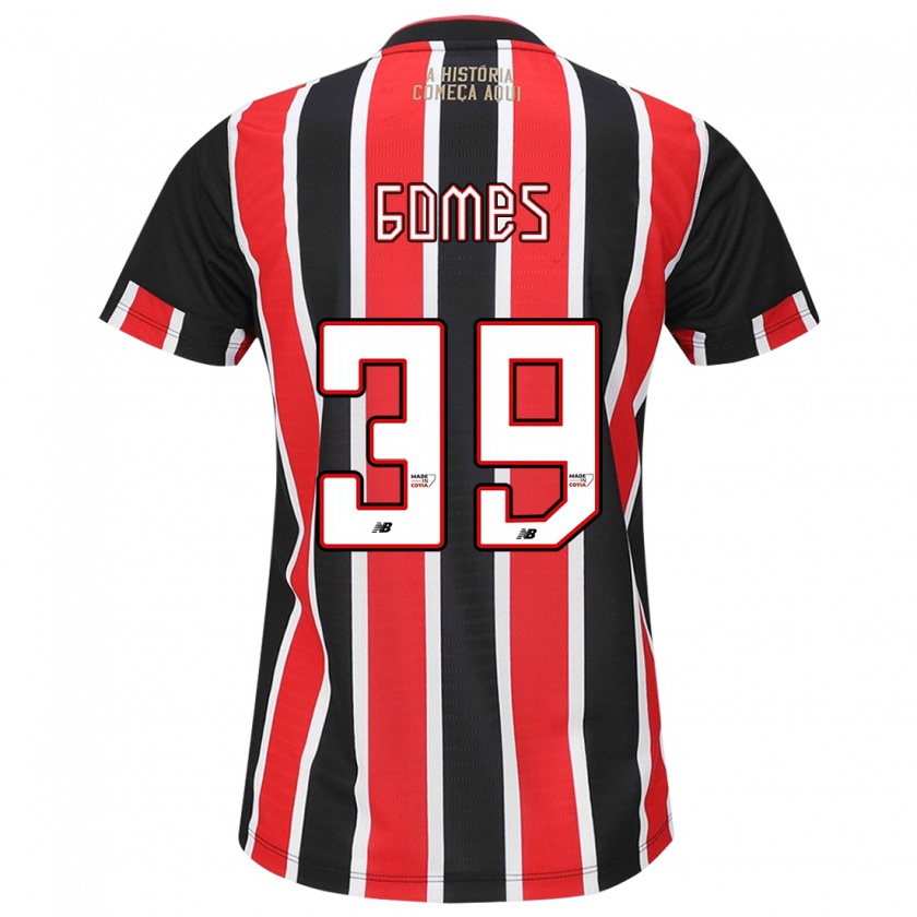 Kandiny Niño Camiseta William Gomes #39 Negro Rojo Blanco 2ª Equipación 2024/25 La Camisa Chile