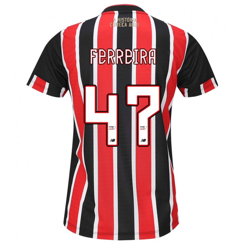 Kandiny Niño Camiseta Ferreirinha #47 Negro Rojo Blanco 2ª Equipación 2024/25 La Camisa Chile