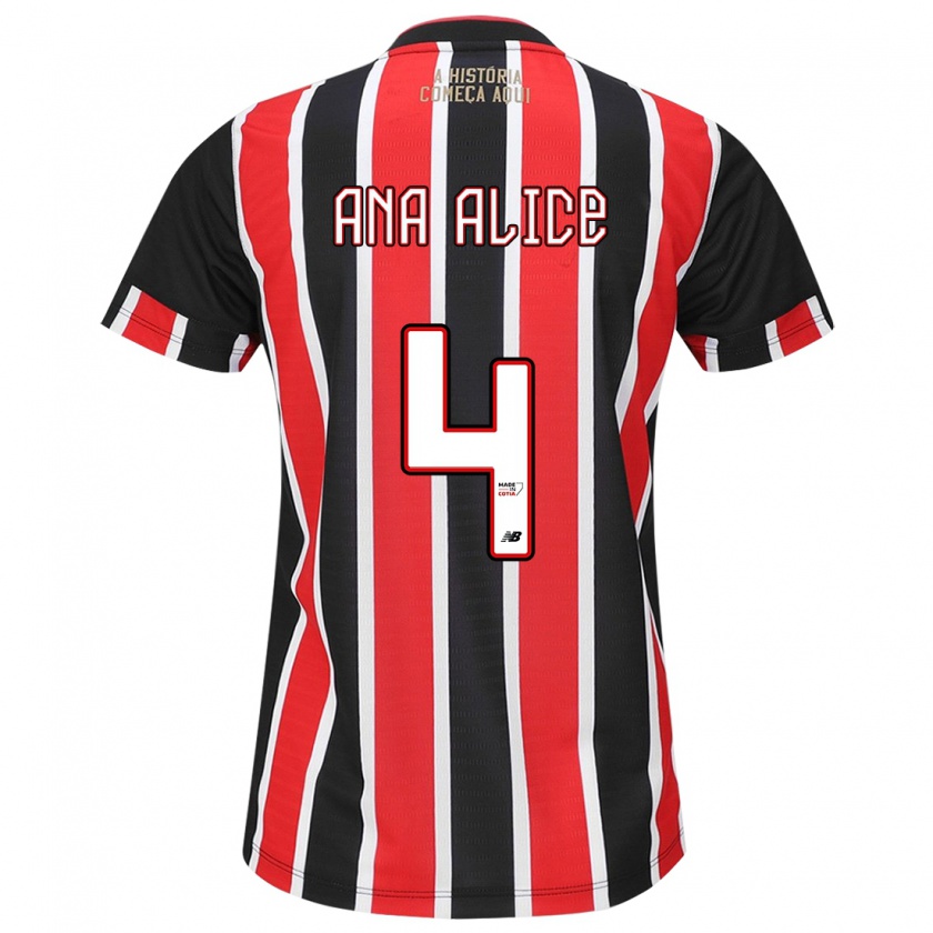 Kandiny Niño Camiseta Ana Alice Luciano Da Silva #4 Negro Rojo Blanco 2ª Equipación 2024/25 La Camisa Chile