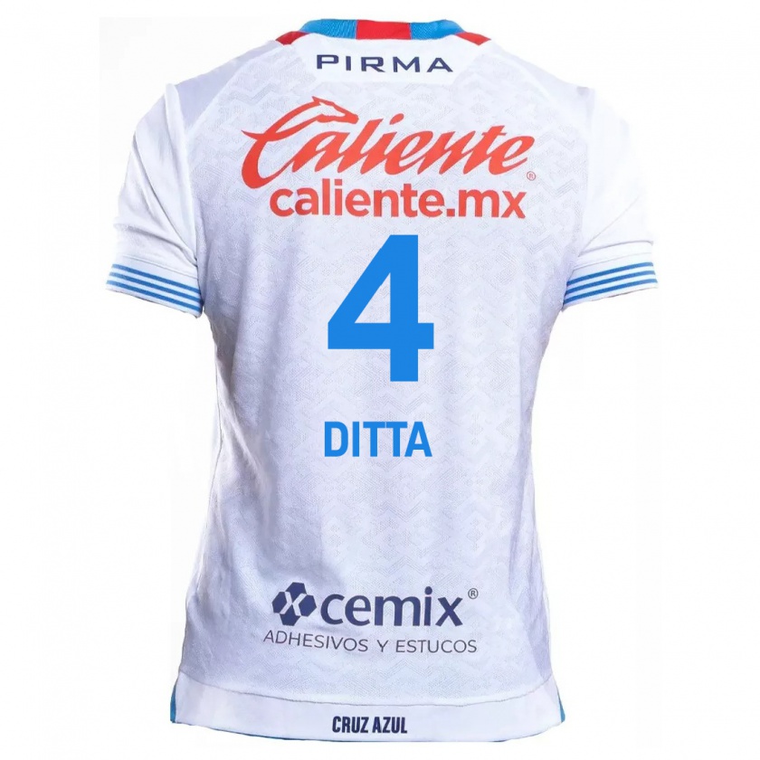 Kandiny Niño Camiseta Willer Ditta #4 Blanco Azul 2ª Equipación 2024/25 La Camisa Chile