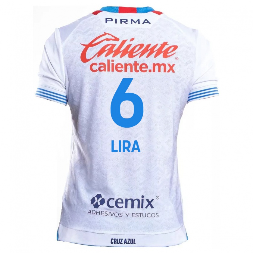 Kandiny Niño Camiseta Érik Lira #6 Blanco Azul 2ª Equipación 2024/25 La Camisa Chile